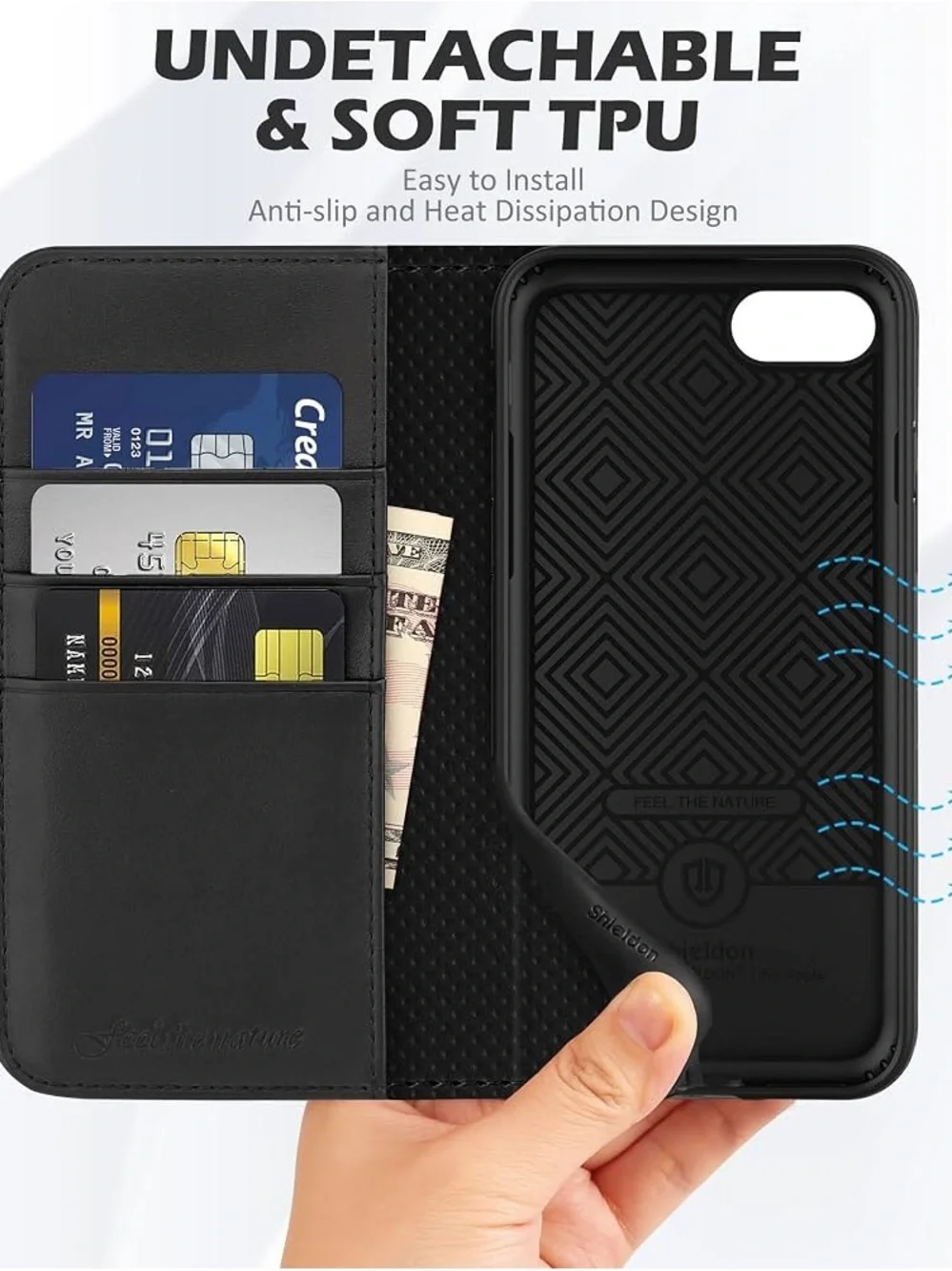 Shieldon Leather Wallet Phone Case - Compatible with iPhone SE3, SE2, 8, and 7.